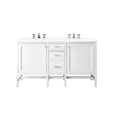 James Martin Vanities Addison 60in Double Vanity, Glossy White w/ 3 CM White Zeus Quartz Top E444-V60D-GW-3WZ